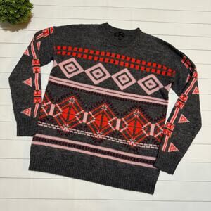 J‎ Crew Wool Mohair Blend Aztec Tribal Southwest Print Crewneck Sweater Small
